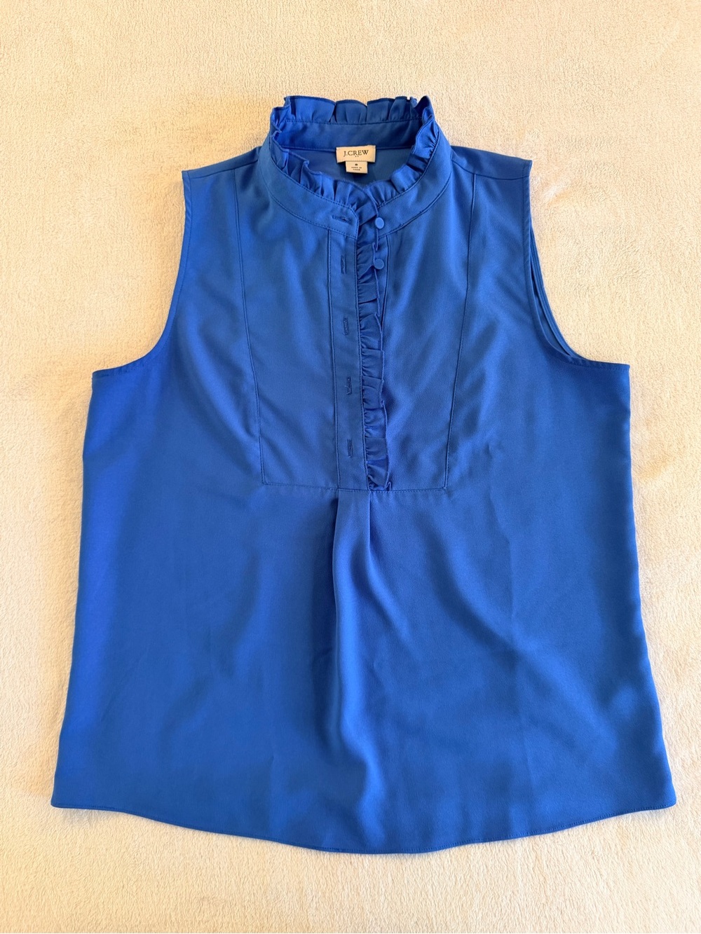 J. Crew Cobalt Blue Ruffle-Trim Sleeveless Shell